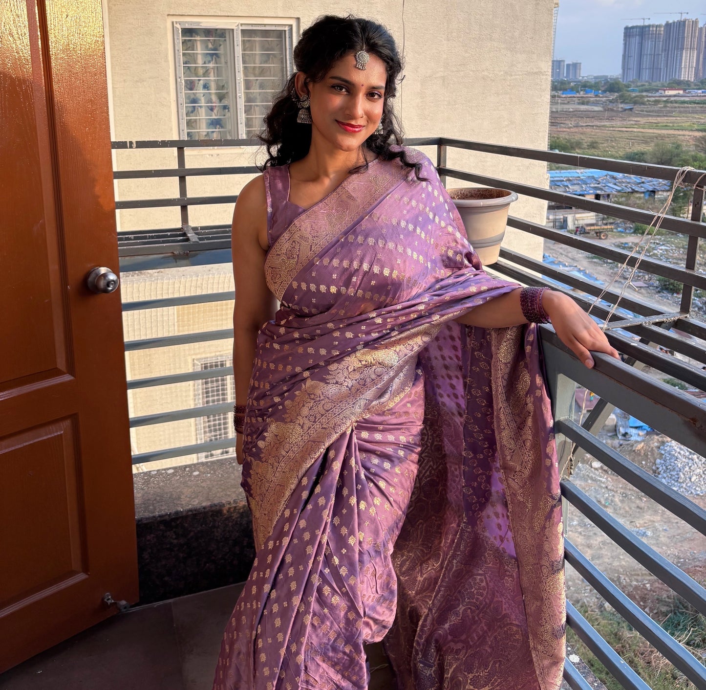 Elegant Kasturi Satin Saree with Golden Motifs