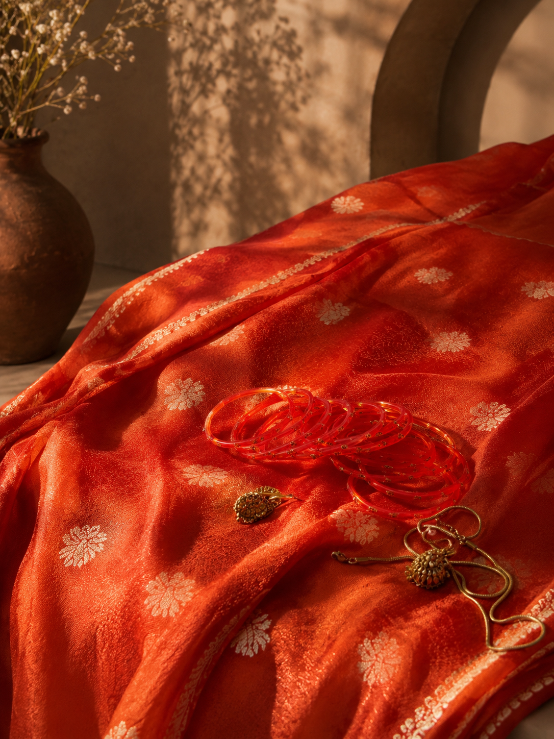 Vibrant Orange Viscose Jute Khadi Saree with Jacquard Butta