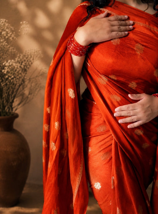 Vibrant Orange Viscose Jute Khadi Saree with Jacquard Butta