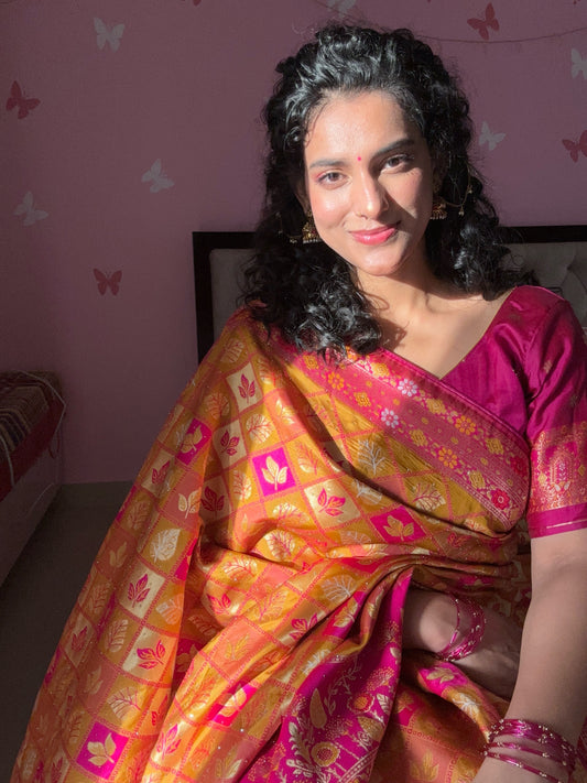 Radiant Litchi Kota Silk Jhalar Barsat Saree - Sindoor