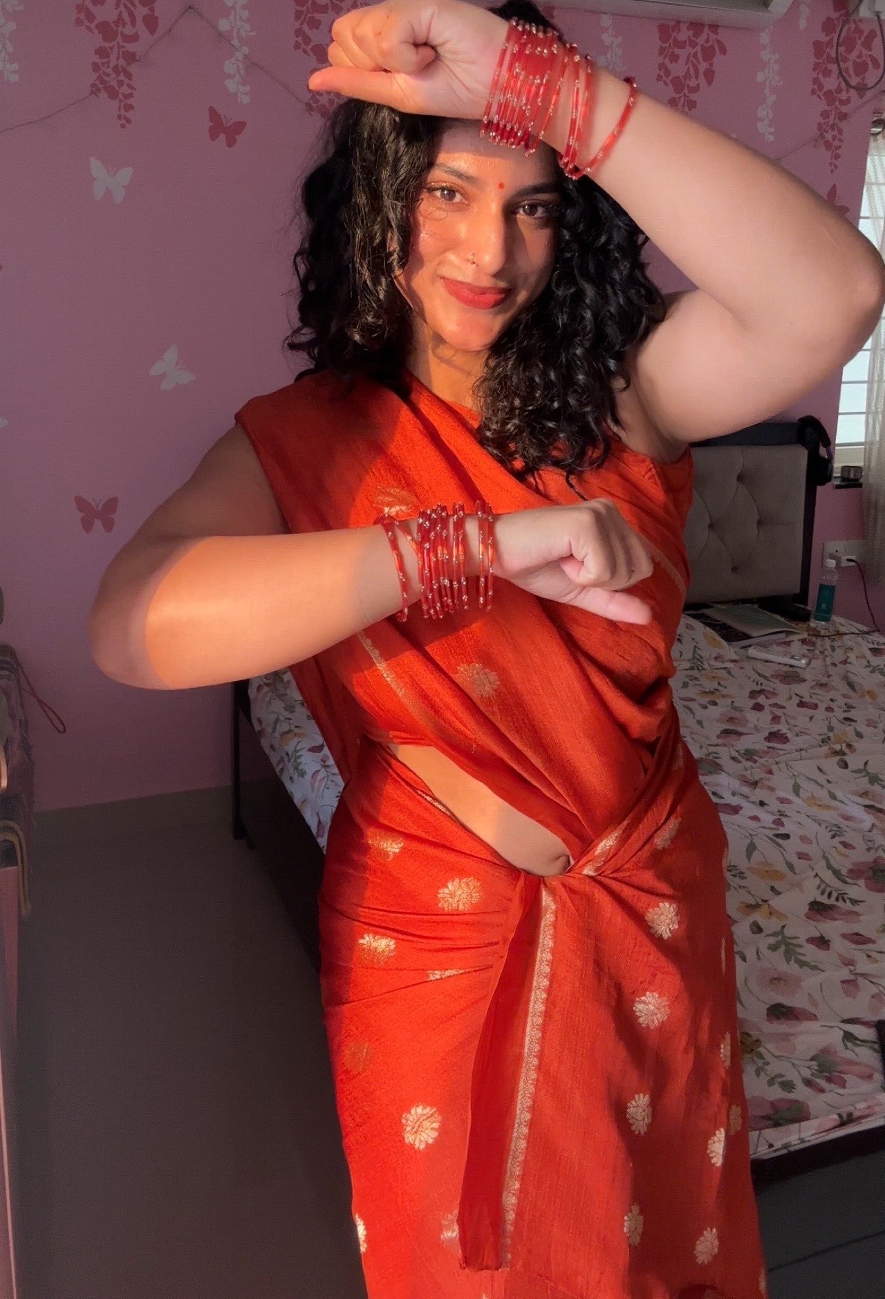 Vibrant Orange Viscose Jute Khadi Saree with Jacquard Butta
