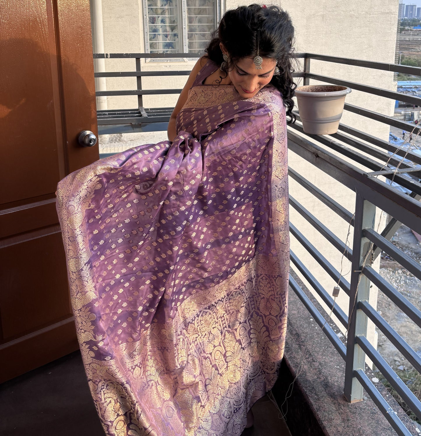 Elegant Kasturi Satin Saree with Golden Motifs