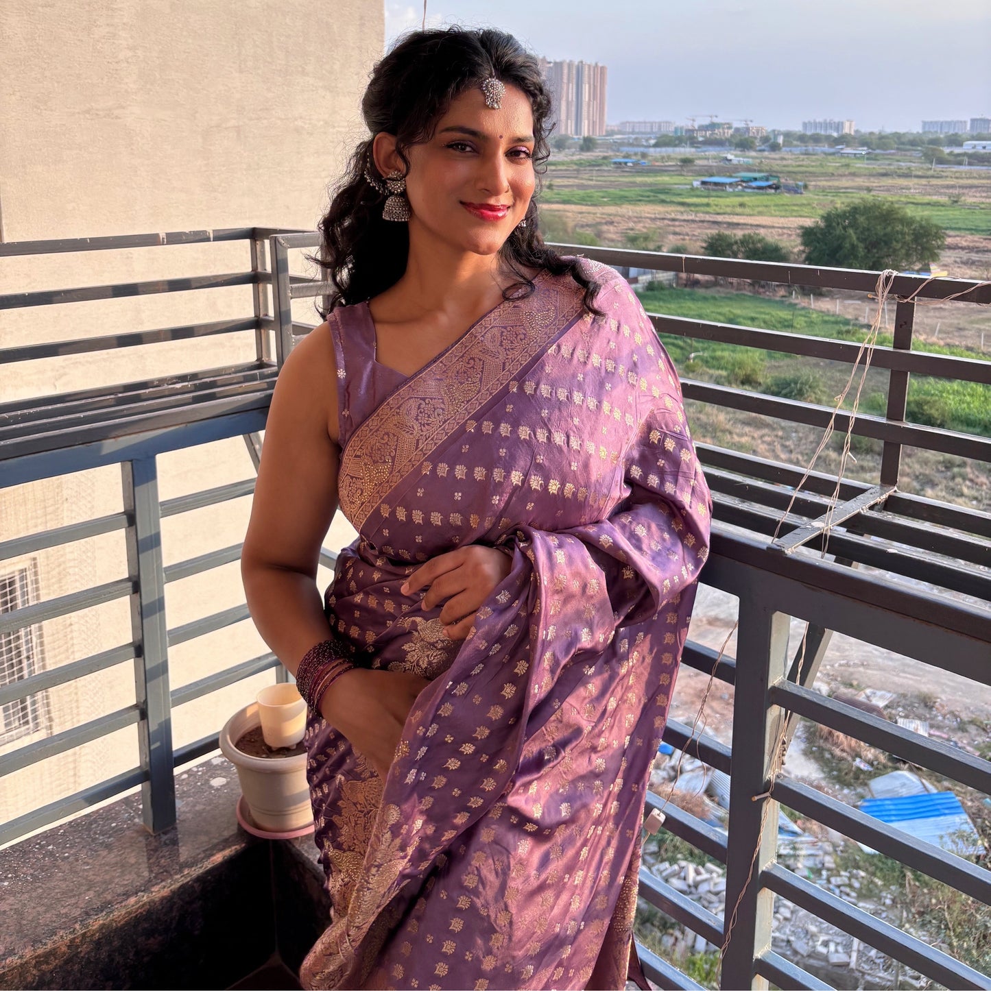 Elegant Kasturi Satin Saree with Golden Motifs