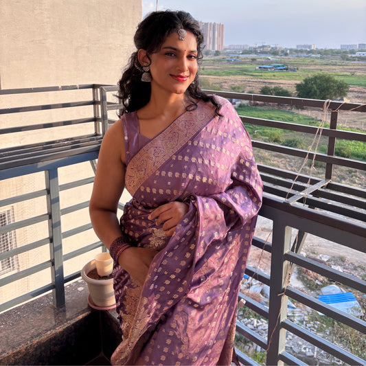 Elegant Kasturi Satin Saree with Golden Motifs