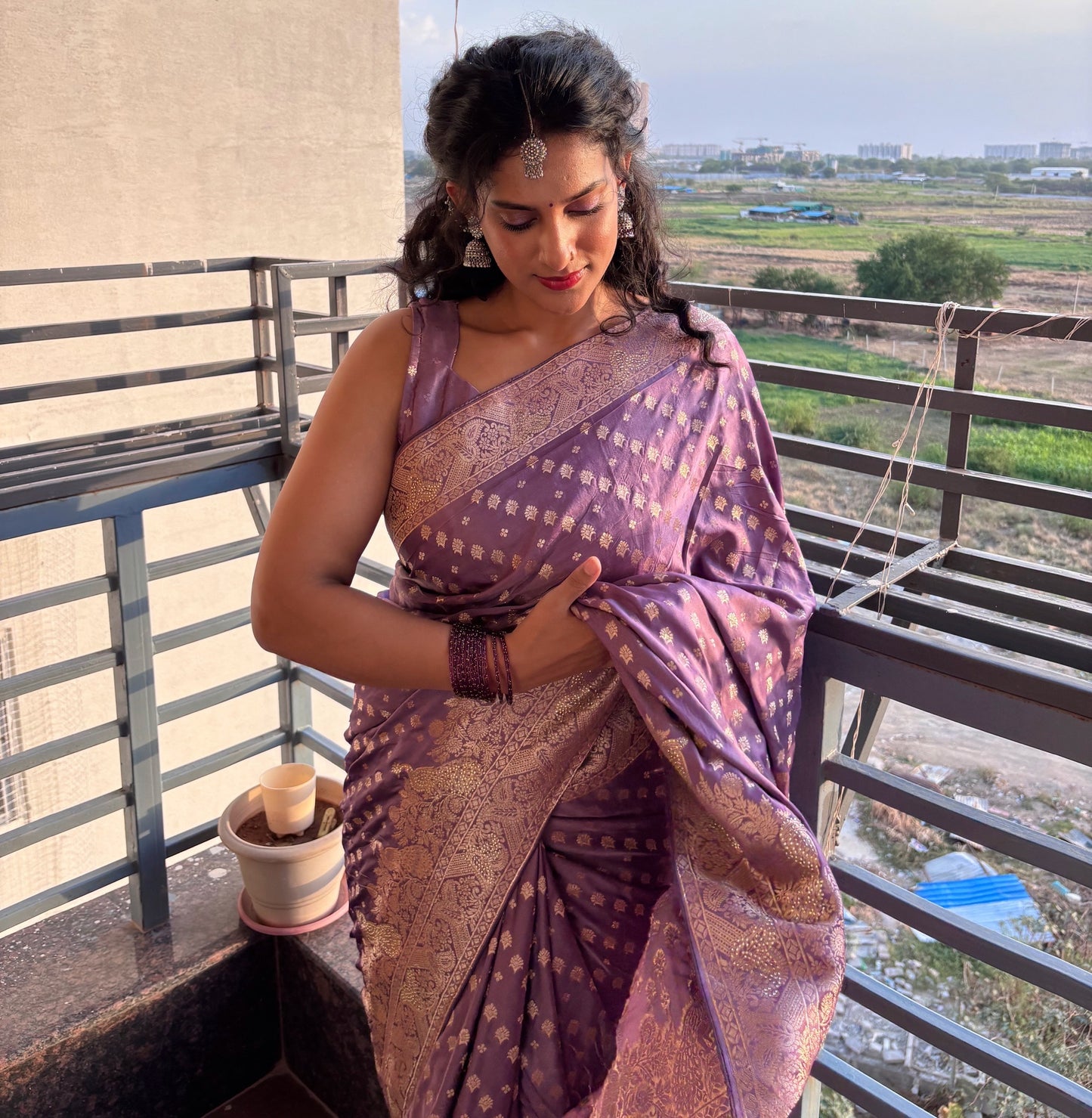 Elegant Kasturi Satin Saree with Golden Motifs