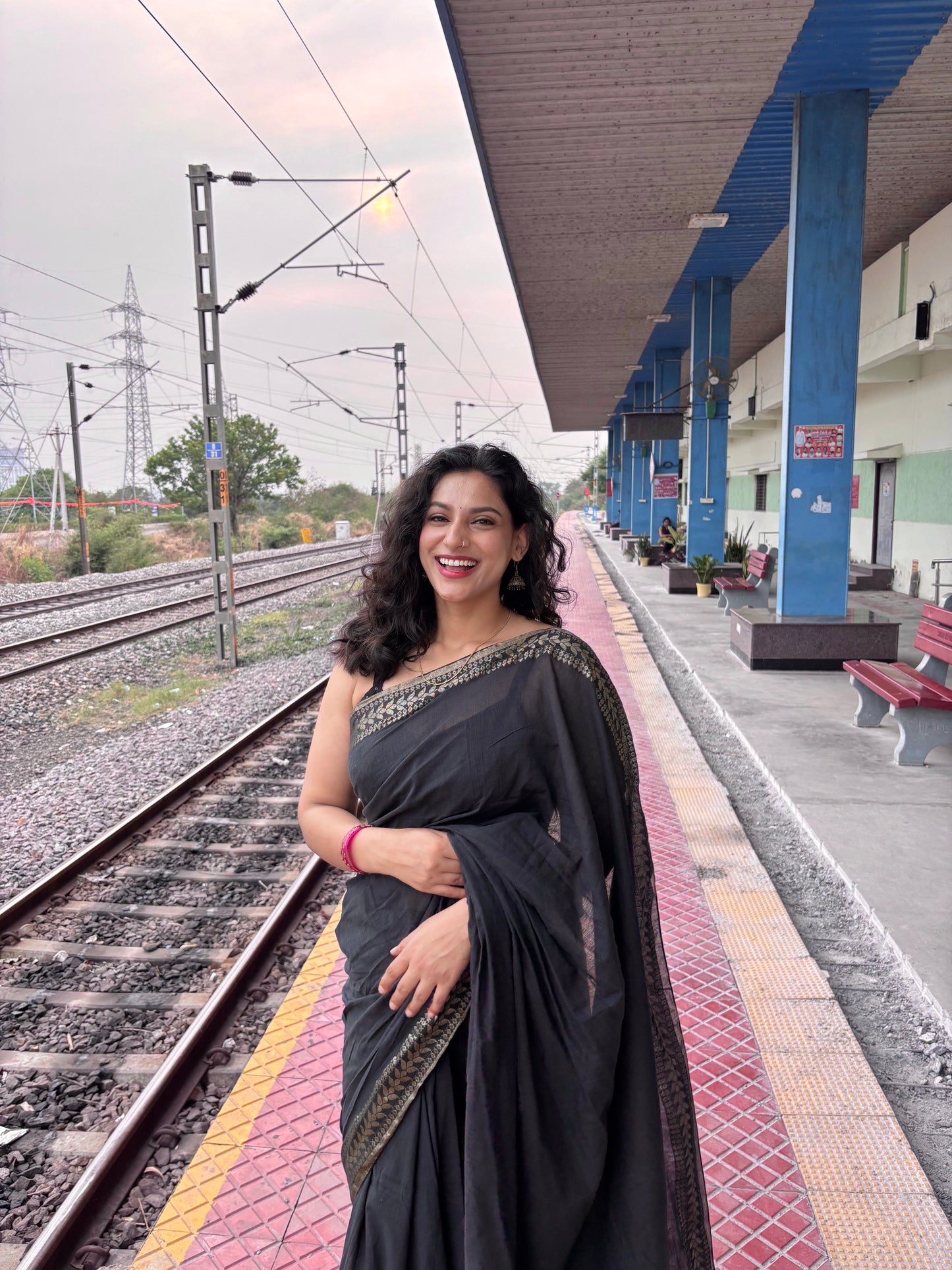 Classic Black Bengal Handloom Cotton Saree with Woven Border