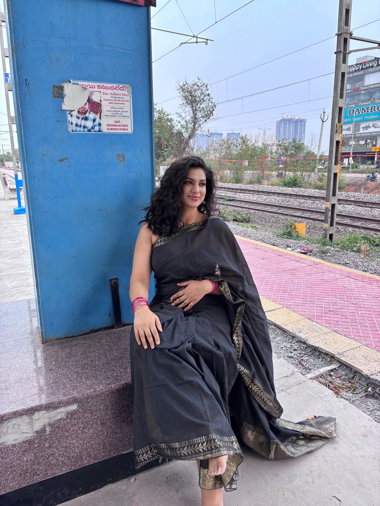Classic Black Bengal Handloom Cotton Saree with Woven Border