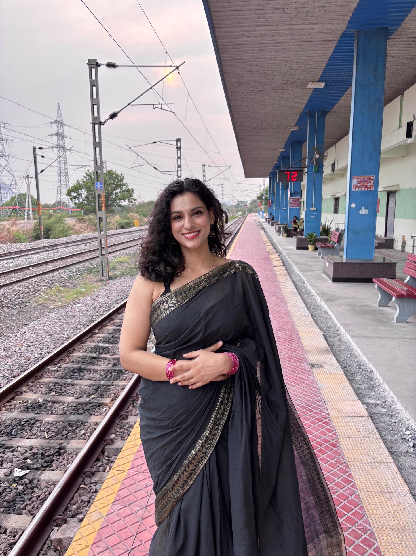 Classic Black Bengal Handloom Cotton Saree with Woven Border