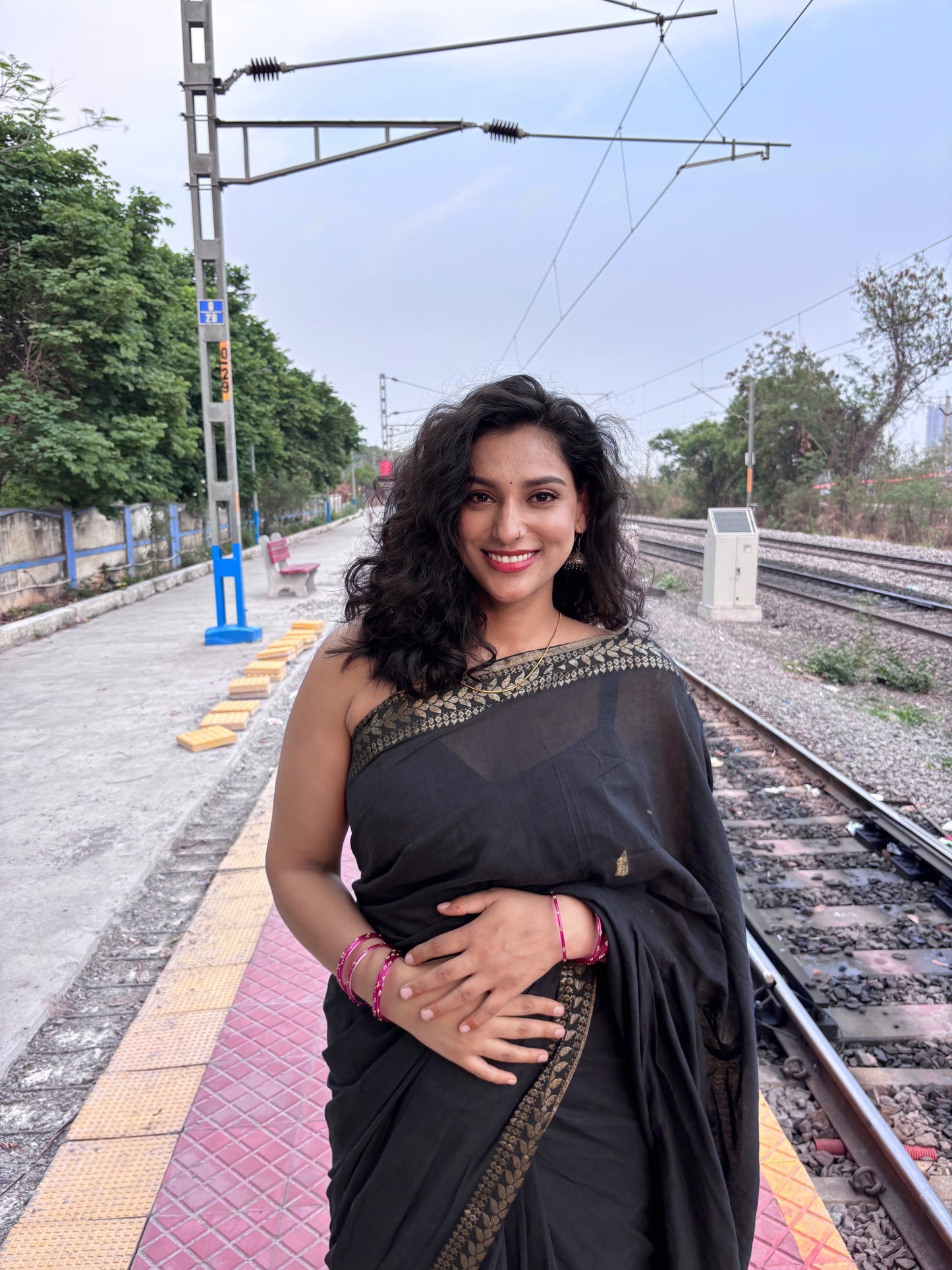 Classic Black Bengal Handloom Cotton Saree with Woven Border